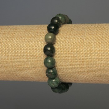 Green Jasper Bracelet with Smooth Beads, 12mm Diameter, 18mm Length, Stretch
