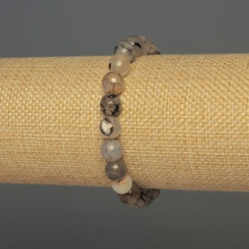 Dragon Vein Agate Bracelet with Faceted Beads, 8 mm diameter, 18 mm length, stretch