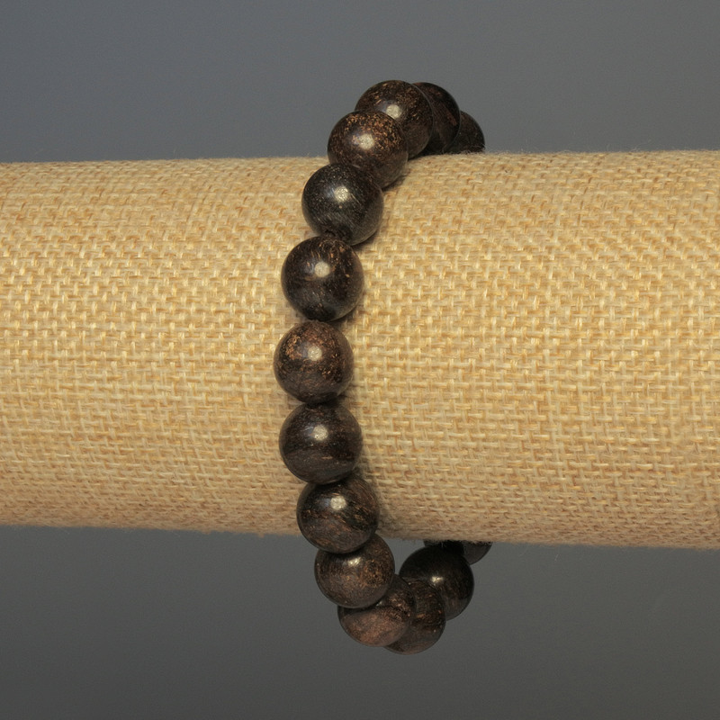 Bronzite Bracelet with Smooth Beads, diameter 10 mm ± 18 mm ± Stretch