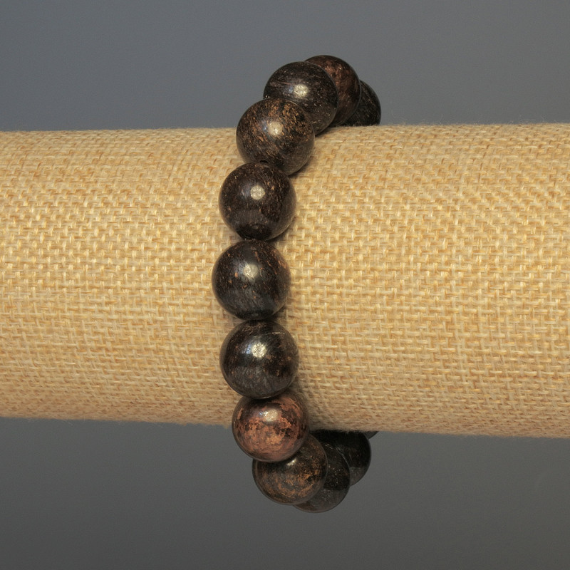Bronzite bracelet with smooth beads, diameter 12–18 mm, stretch