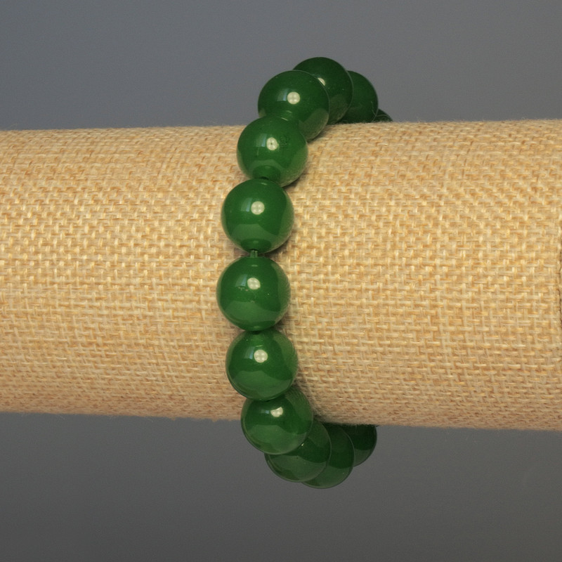 Chrysoprase bracelet with smooth beads, 12 mm diameter, 18 mm length, stretch