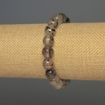 Dragon Vein Agate Bracelet with Faceted Beads, 10mm Diameter, 18mm Length, Elastic