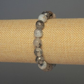 Bracelet Dragon Veins Agate with Faceted Bead, 10mm Diameter, 18mm Length, Stretch