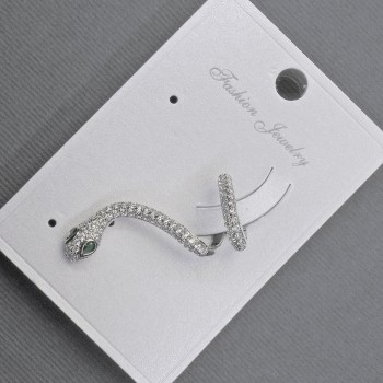 Snake Ear Cuff in Silver-Tone Metal 14x30 mm ± White and Green Crystals