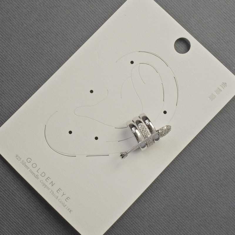 Cafe earring for pierced ear Spike, silver-toned metal 14x24mm ± white crystals