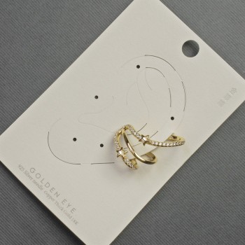 Gold-tone Ear Cuff for the Ear, 18x27 mm, with White Rhinestones