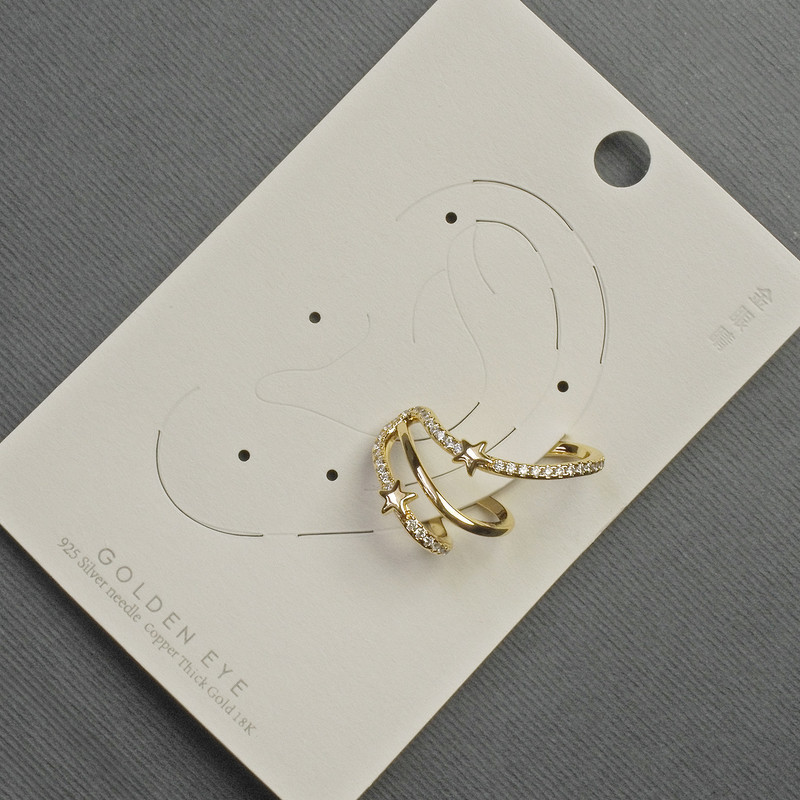 Gold-tone Ear Cuff for the Ear, 18x27 mm, with White Rhinestones