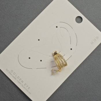 Clip-on earring for the ear, gold-tone metal, 10x14 mm, with white rhinestones