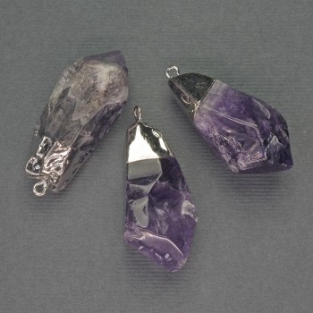 Pendant Amethyst natural stone, diameter 16x30 mm, length 37 mm, silver-tone metal assortment