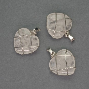 Heart Pendant with Mountain Crystal in Silver Weave, diameter 21x21 mm, length 27 mm