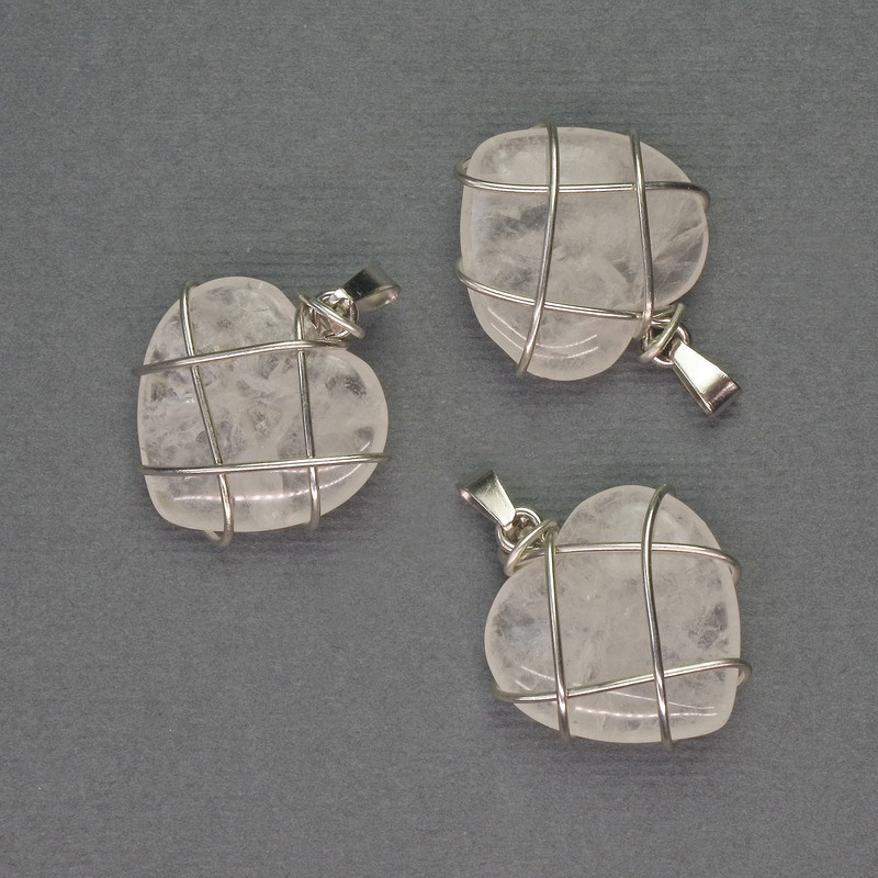 Heart Pendant with Mountain Crystal in Silver Weave, diameter 21x21 mm, length 27 mm