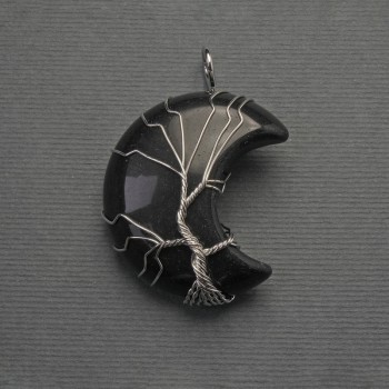 Moon Pendant with Agate in Silver-Plated Setting, diameter 35mm ±, length 45mm ±