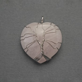 Heart Pendant with Rose Quartz in a Silver-Plated Weave, diameter 30x30 mm ±, length 37 mm ±