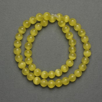 Cat's Eye Beads Yellow (Imitation) Smooth Beads, Diameter 8 mm, On Fishing Line, Length 37 cm