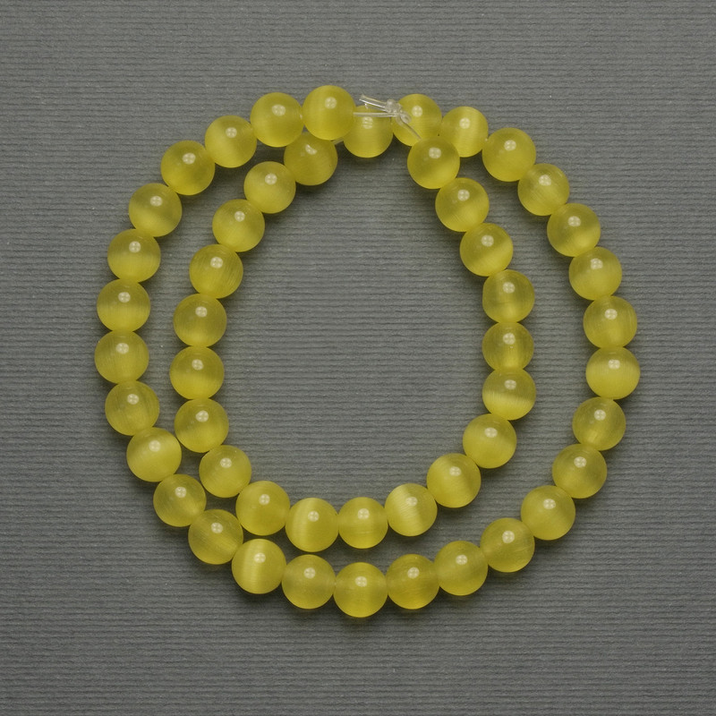 Cat's Eye Beads Yellow (Imitation) Smooth Beads, Diameter 8 mm, On Fishing Line, Length 37 cm