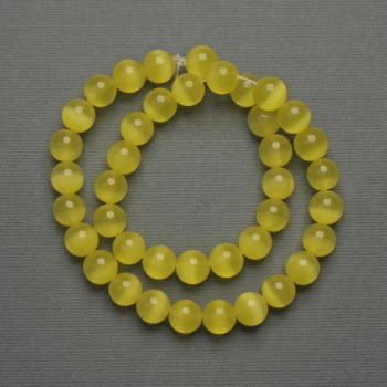 Beads Cat's Eye Yellow (Imitation) Smooth Sphere, Diameter 10mm, on Thread, Length 38cm+