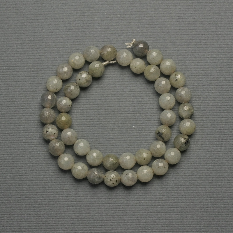 Labradorite beads, faceted sphere, diameter 8mm ±, on thread, length 37cm+