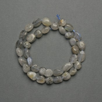 Labradorite Faceted Beads, diameter 10–12 × 9 mm, on a thread, length about 40 cm+