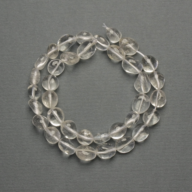 Mountain Crystal Faceted Beads, diameter 10–13×10 mm, on a thread, length 41 cm