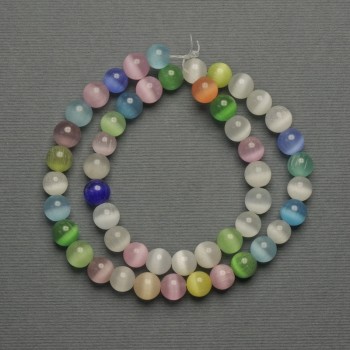 Discount! Cat's Eye Beads Multicolored, Synthetic Stone, Smooth Round Bead, 8 mm Diameter, on Thread, Length 37 cm+