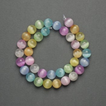 Cat's Eye Beads Multicolor, Smooth Synthetic Stone Bead, 10mm Diameter, On Thread, Length 39cm