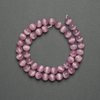 Pink Cat's Eye Beads, Pink Synthetic Stone, Smooth Round Bead, Diameter 8mm, on a Thread, Length 39cm