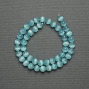 Cat's Eye Beads Blue 8mm Smooth, on Thread, 39cm Length+