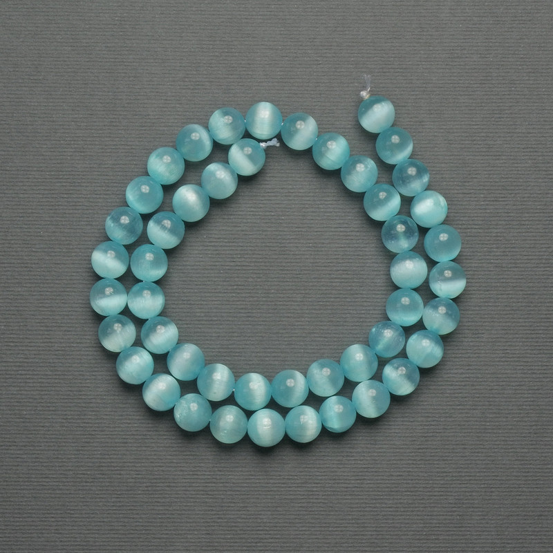 Cat's Eye Beads Blue 8mm Smooth, on Thread, 39cm Length+