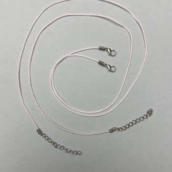 Pink braided necklace cord, 1 mm diameter, length 51-55 cm+