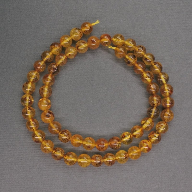 Smooth Amber Beads, 7mm Diameter, 39cm Length on Thread