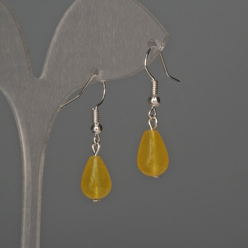 Earrings with tinted quartz teardrop 8×12 mm, length 32 mm