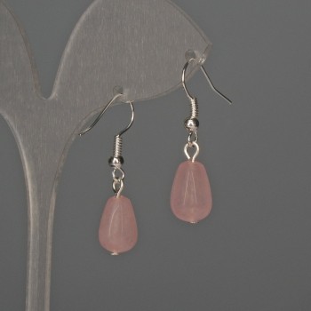 Pink quartz drop earrings 8×12 mm, length 32 mm