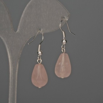 Rose Quartz Drop Earrings 10x15mm, 35mm Length