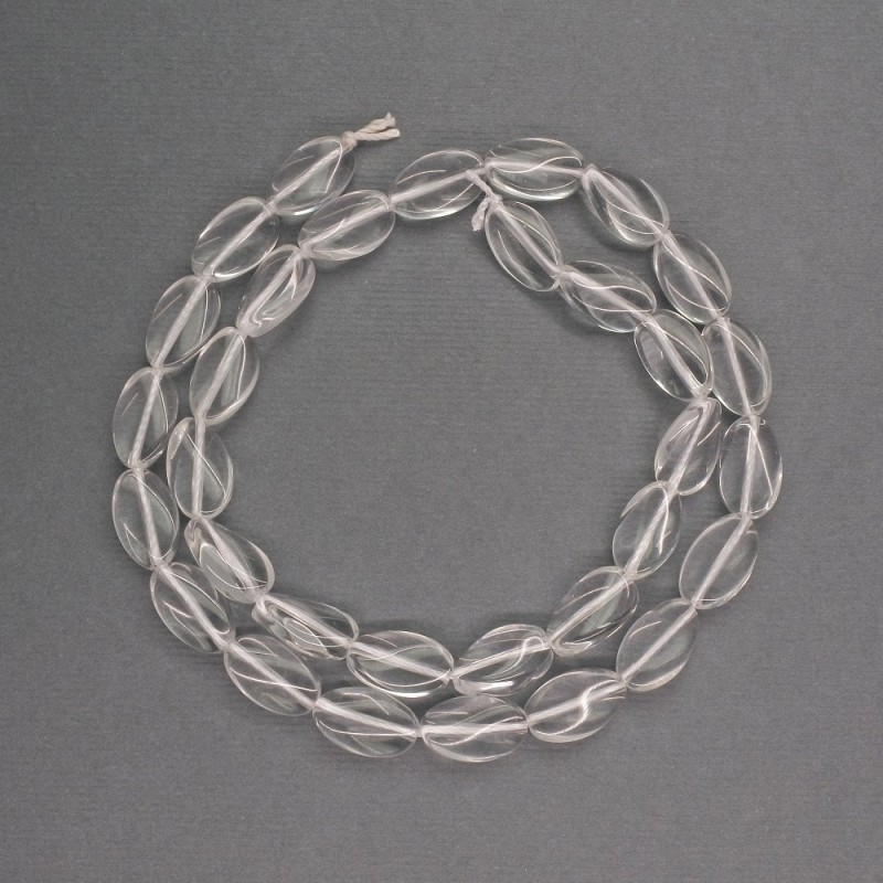 Beads of natural stone Rock Crystal curved oval 8x12mm, length 40 cm ±