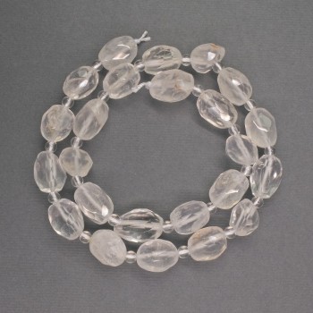 Natural stone beads, Mountain Crystal, faceted oval rondelle, diameter 10×13 mm ±, seed bead diameter 4 mm ±, length 40 cm ±
