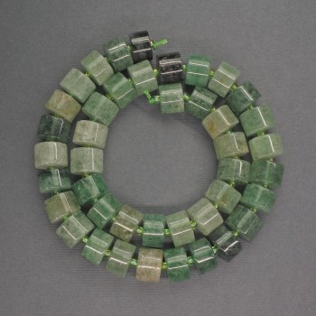Green cylindrical aventurine beads, diameter 11×6 mm ±, seed beads diameter 3 mm ±, length 40 cm ±