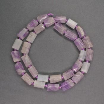 Faceted amethyst natural gemstone beads, cylindrical, diameter 7×11 mm, length 41 cm ±