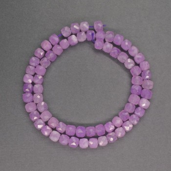Kunzite natural gemstone beads, faceted cube-cut, 5 mm diameter, 37 cm length