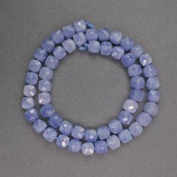 Aquamarine natural stone beads, faceted cube-cut, 7mm diameter, 39cm length