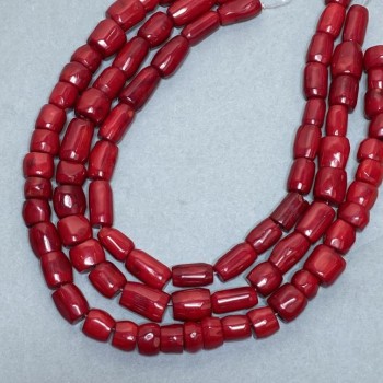 Natural red coral beads, faceted rondelle cut, diameter 9-21 x 9-15 mm, assorted sizes, length 40 cm+