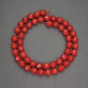 Beads of natural red coral, faceted round beads, 8mm diameter ±, 40cm length ±