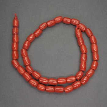 Orange natural coral barrel bead, diameter 7x9 mm +/-, length 40 cm +/-