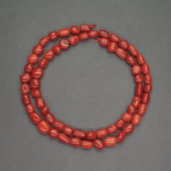 Natural Red Coral Faceted Beads, 6x7 mm diameter, 41 cm length