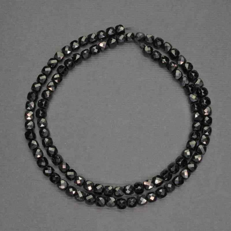 Beads of natural stone Black Tourmaline, small faceted cube, 4 mm diameter, length 38 cm +/-