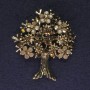 Tree Brooch with crystals in gold-tone metal, diameter 45x50 mm +