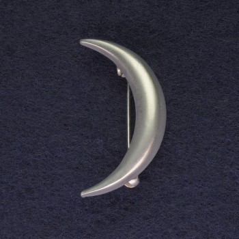 Moon Brooch, matte silver color, silvery metal, 34mm+