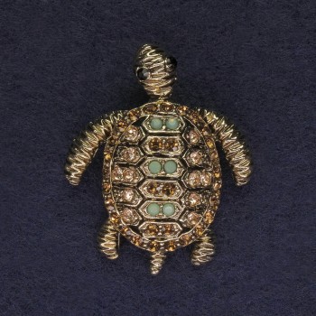 Brooch-pendant Turtle multicolored crystals golden metal 37x32mm+
