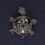 Brooch Turtle, dark silver color, gray crystals, silver-toned metal, 36×31 mm+