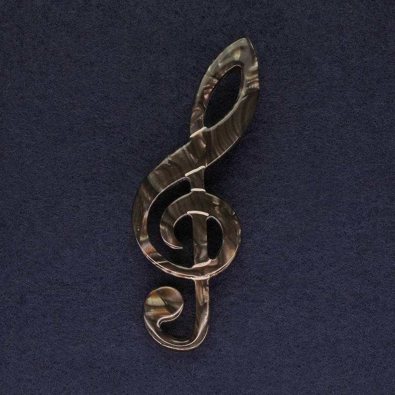 Brooch Treble Clef acrylic brown