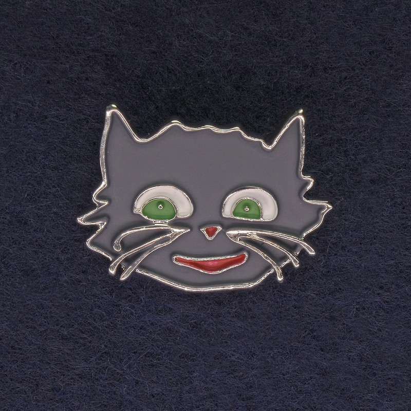 Cat Brooch gray enamel silver-tone metal 27x22mm+